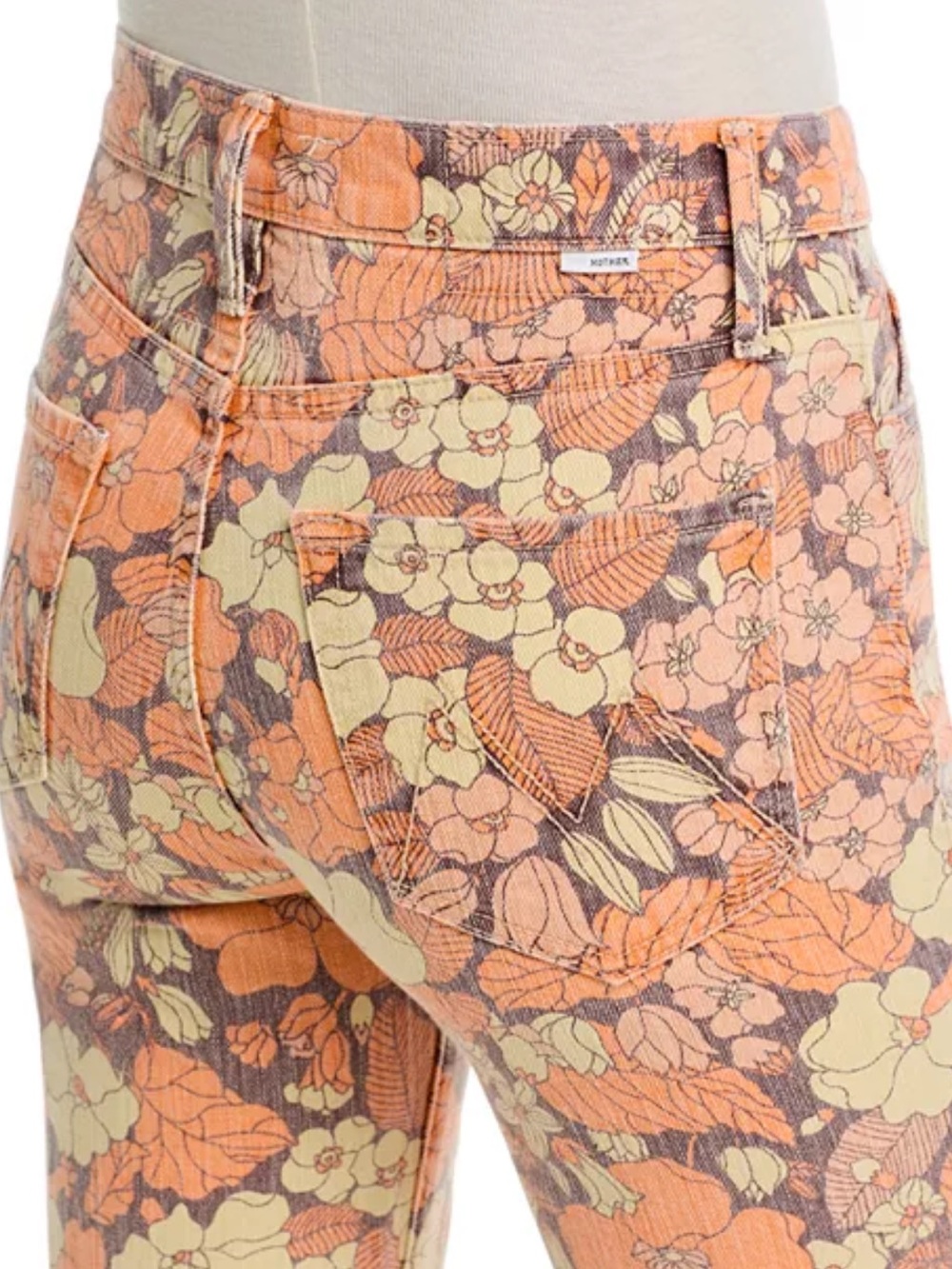 MOTHER Kick It High Rise Jeans New Floral Orange Blossom 27 28 Anthropologie